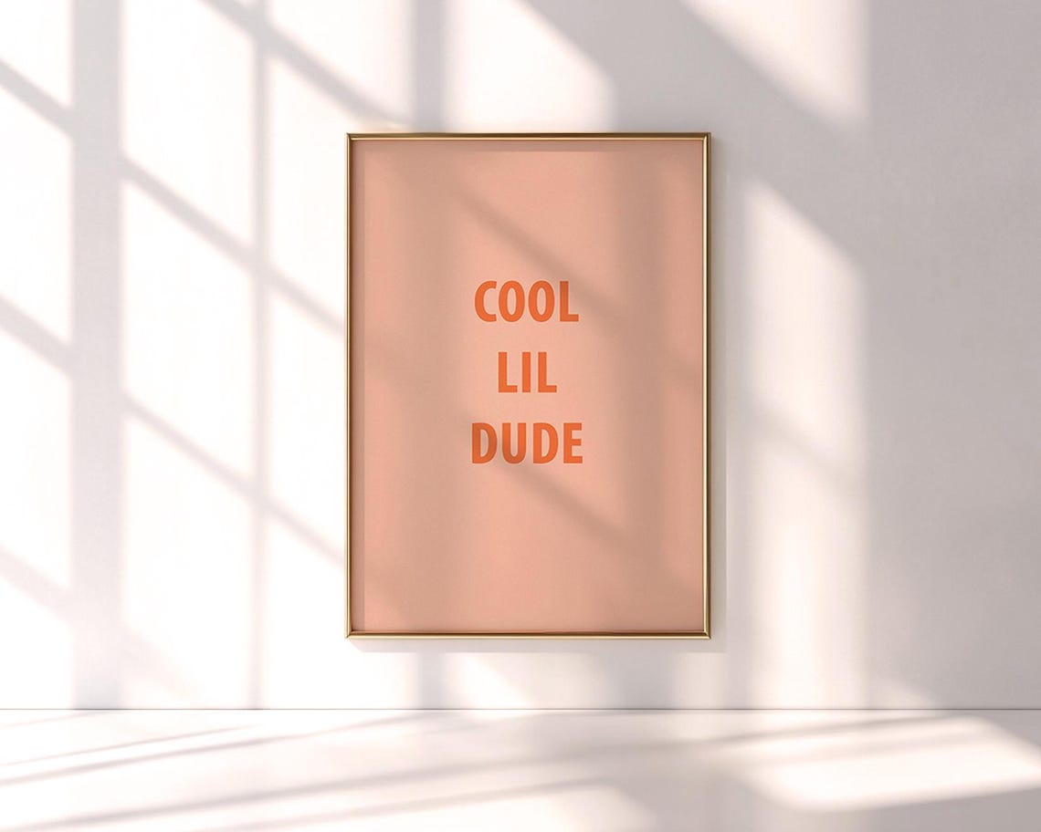 Cool Lil Dude Minimalist Coral Quote Nursery Boys Room Poster