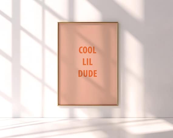 Cool Lil Dude Minimalist Coral Quote Nursery Boys Room Poster