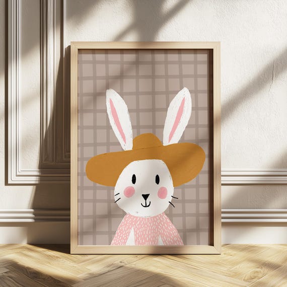Cowboy Bunny Wall Art For Kids Cute Rabbit Nursery Poster Western Animal Print Gender Neutral Playroom Decor Toddler Room