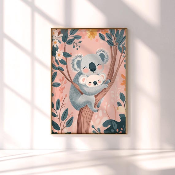 Mama And Baby Koala Wall Art Cute Nursery Print Kids Room Decor Wildlife Animal New Born Gift