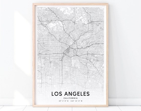 Los Angeles Urban Map Print, Modern City Map Poster