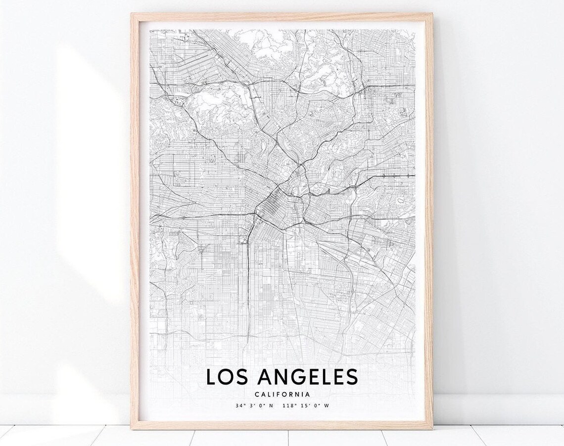 Los Angeles Urban Map Print, Modern City Map Poster