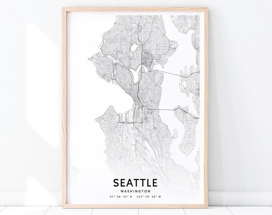 Seattle Urban Map Print, Washington City Street Map