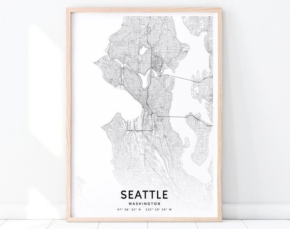Seattle Urban Map Print, Washington City Street Map