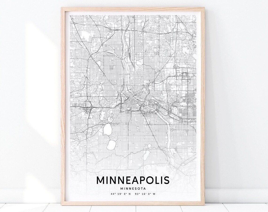 Minneapolis Map Print, Minnesota Modern Minimalist Poster