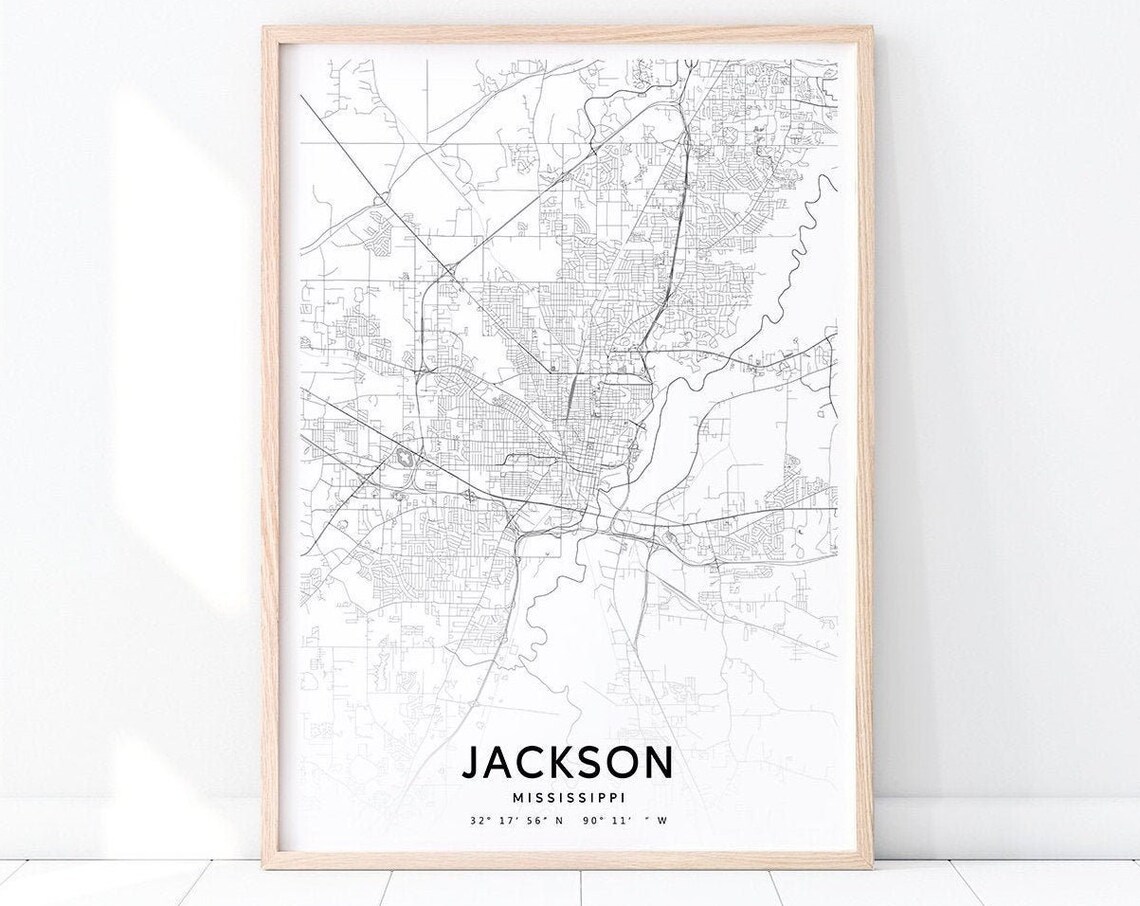 Jackson Urban Map Print, Mississippi City Road Poster