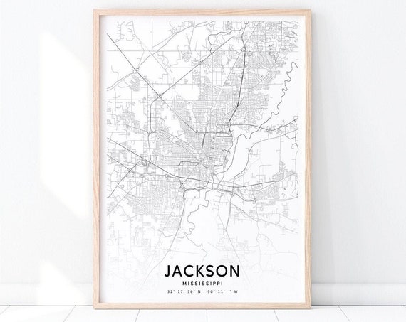 Jackson Urban Map Print, Mississippi City Road Poster