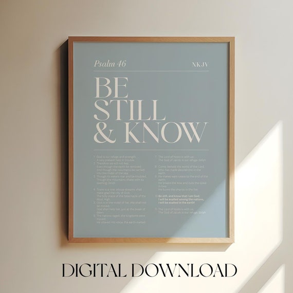 Psalm 46 Be Still And Know Coastal Blue Granddaughter Prints Bible Verse Wall Bible Chapter Poster Scripture Blue Wall Art