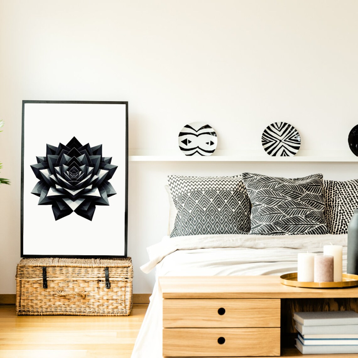 Geometric Succulent Harmony, Modern Interiors Art Print