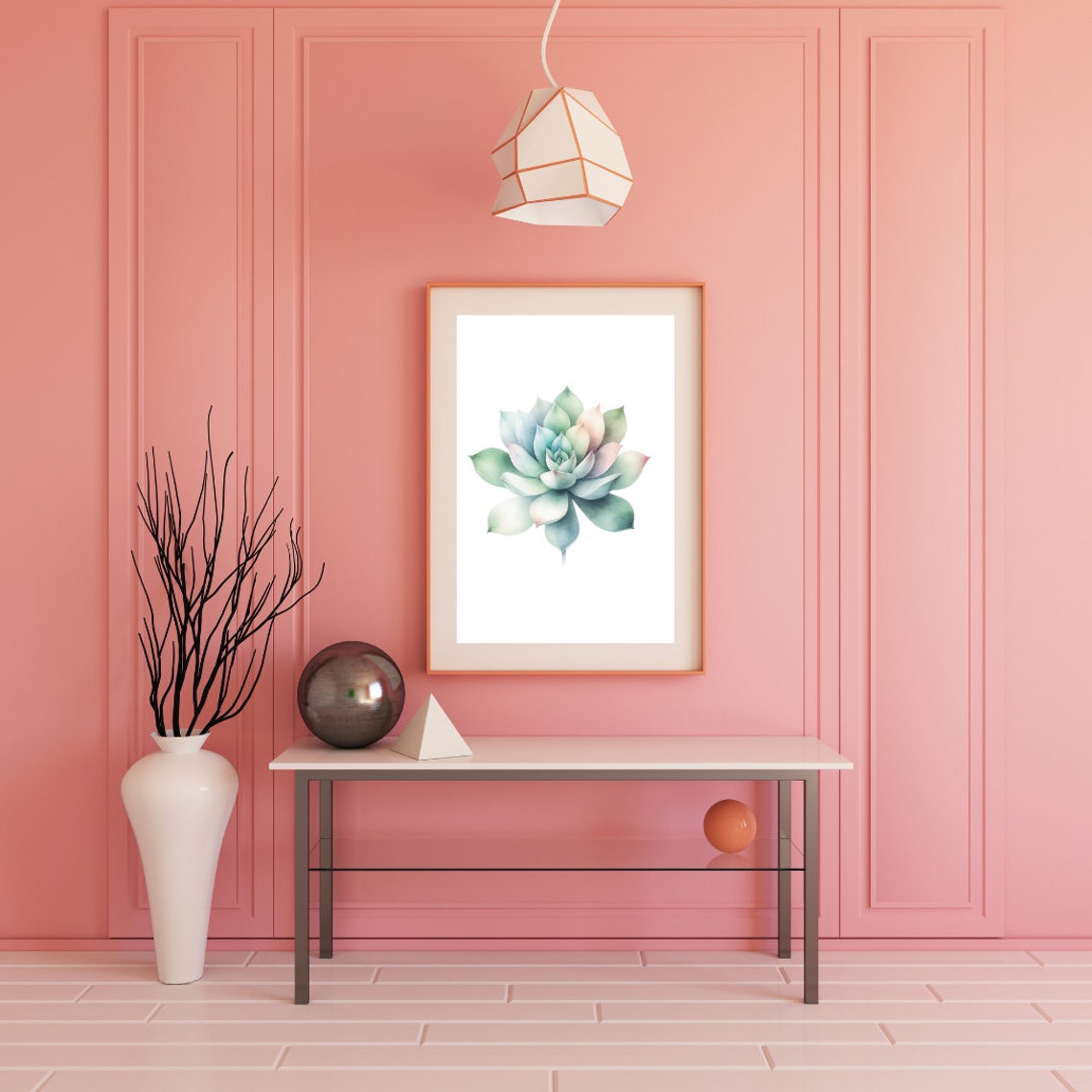 Pastel Echeveria Succulent Rosette Soft Watercolor Botanical Poster - Image 5