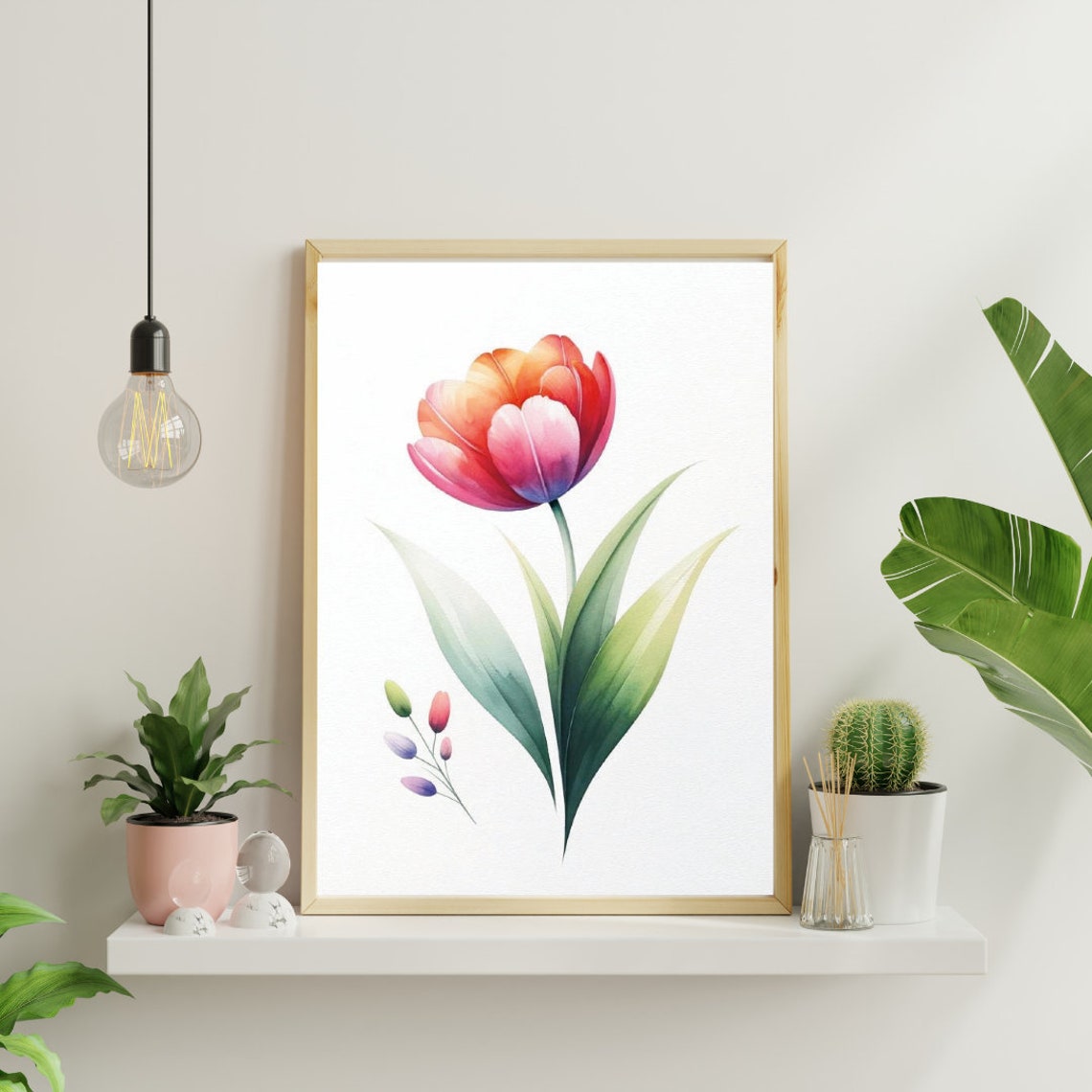 Red Orange Gradient Tulip Watercolor Elegant Floral Art Poster - Image 4