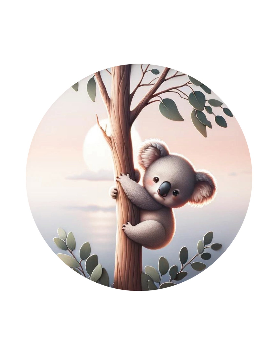 Koala Climbing Eucalyptus Tree Sunset Nursery Warm Illustration Poster - Image 3