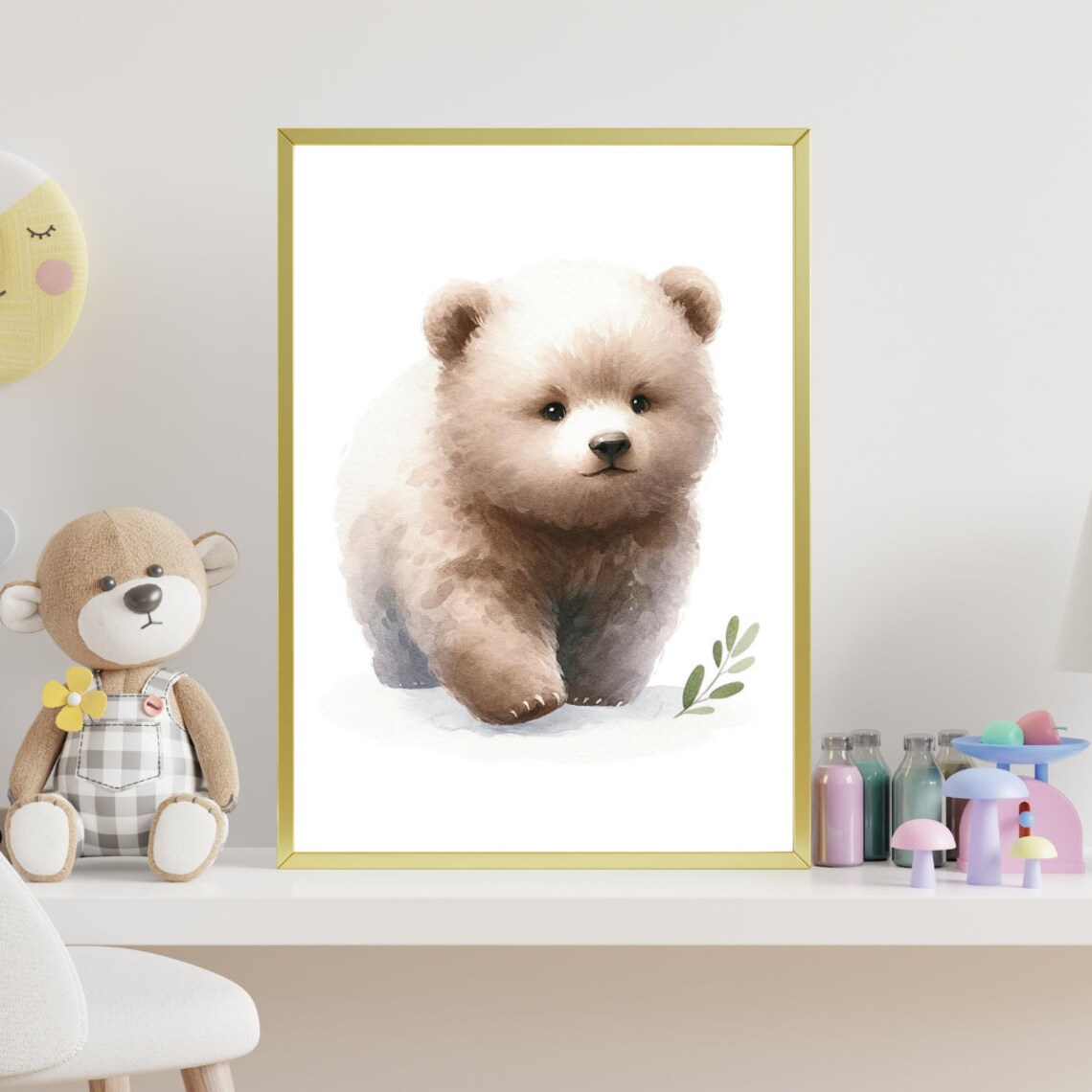 Cuddly Brown Baby Bear Cub Soft Watercolor Nursery Wall Poster