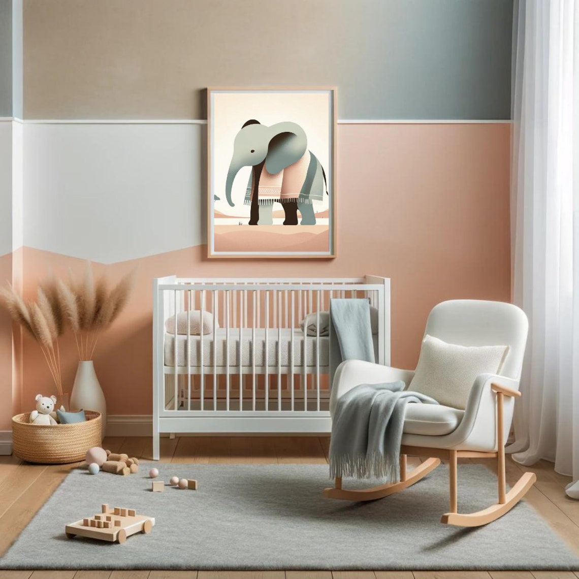 Minimalist Baby Elephant Art Print Modern Nursery Decor Geometric Design Subtle Earth Tones For Calm Space - Image 4