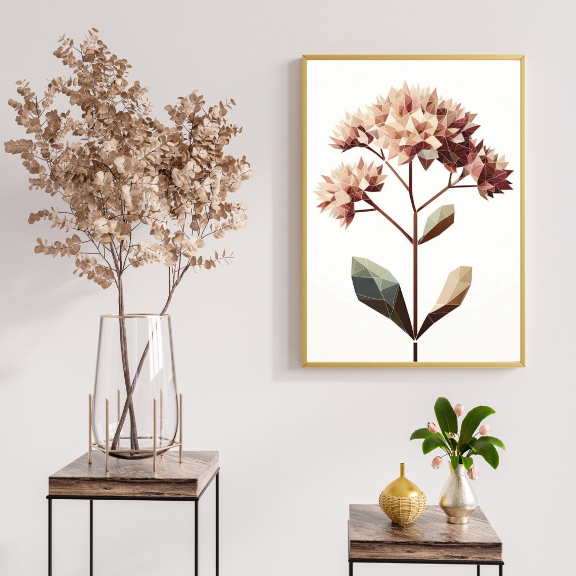 Abstract Geometric Hydrangea, Modern Floral Wall Art
