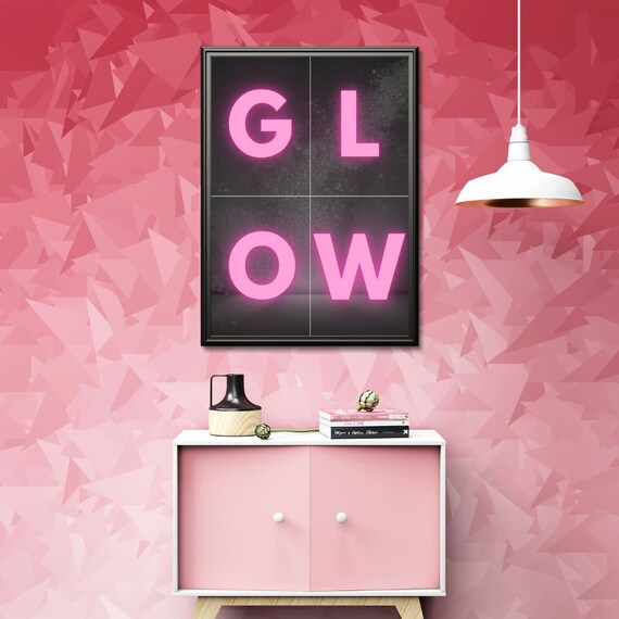 Neon Pink Glow Sign Art Print Bold Typographic Poster Vibrant Illuminated Lettering Modern Wall Art For Trendy Home Decor