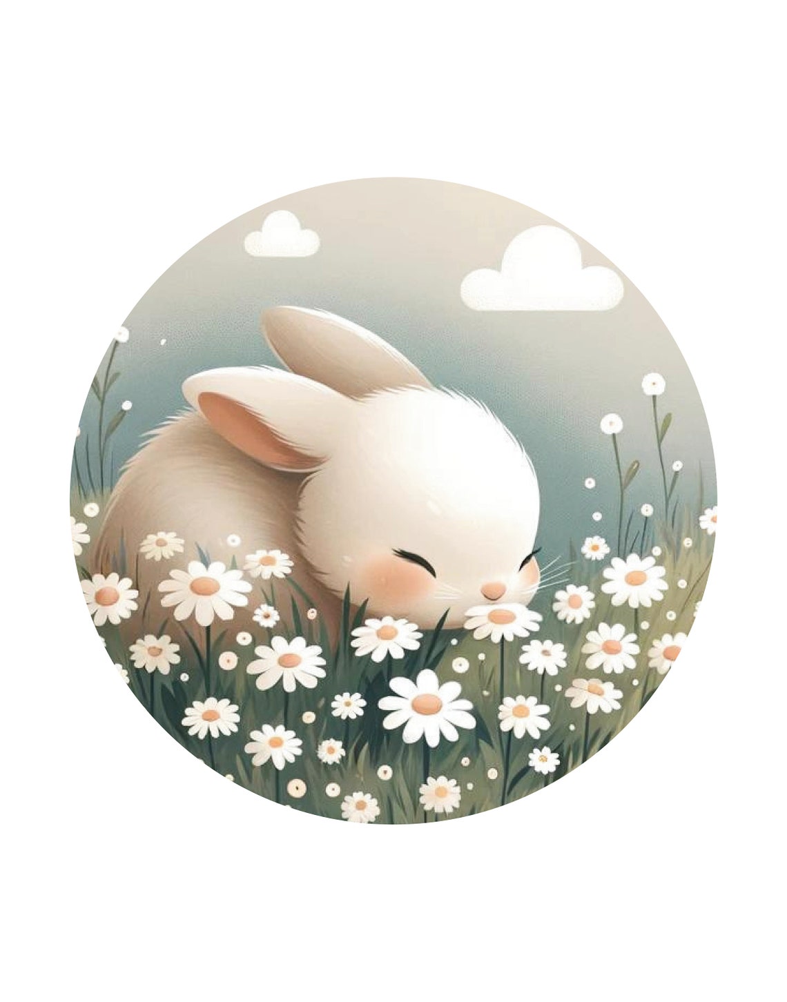 Adorable White Bunny Sniffing Daisies Spring Nursery Wall Poster - Image 3