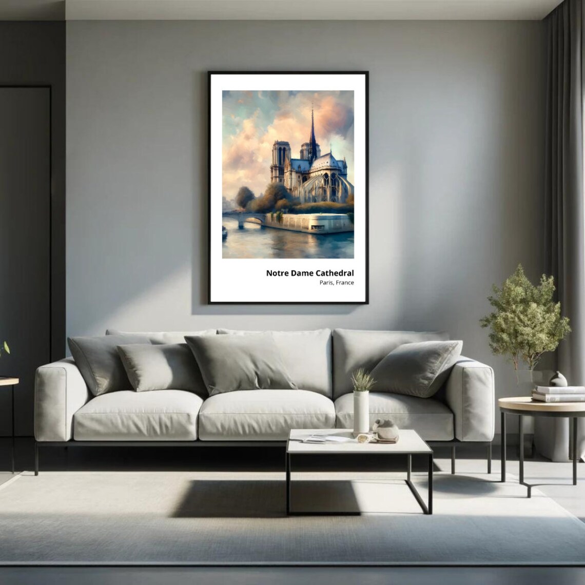 Notre Dame Cathedral Paris Seine Riverside Sunset Gothic Architecture Poster - Image 3
