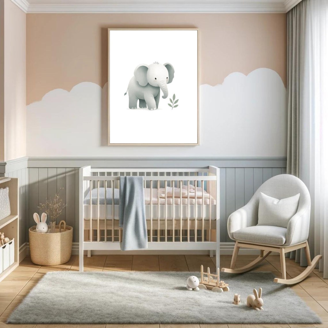 Baby Elephant Soft Gray Minimalist Nursery Sweet Calm Kids Wall Art - Image 5