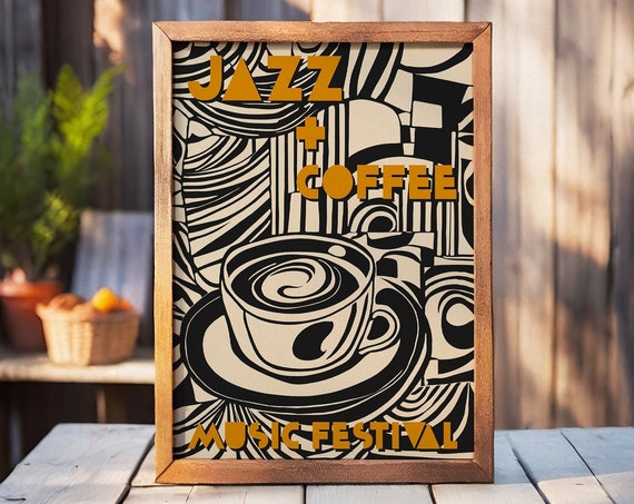 Jazz And Coffee Poster Jazz Retro Print Music Festival Poster Vintage Home Decor Coffee Poster Abstract Art Mid Century Modern 24x36