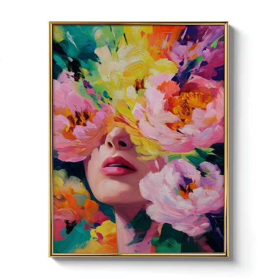 Surreal Woman With Flowers, Whimsical Decor