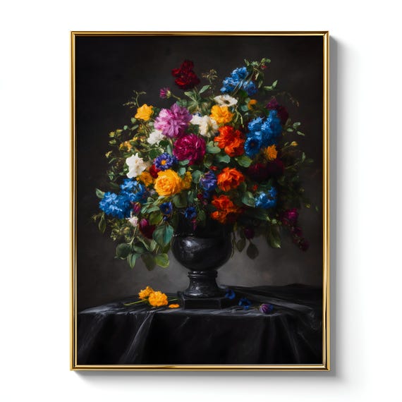 Bold Vintage Floral Painting, Victorian Style