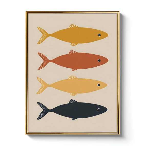 Fisherman Aesthetic Nautical Fish Illustration, Rustic Office Decor