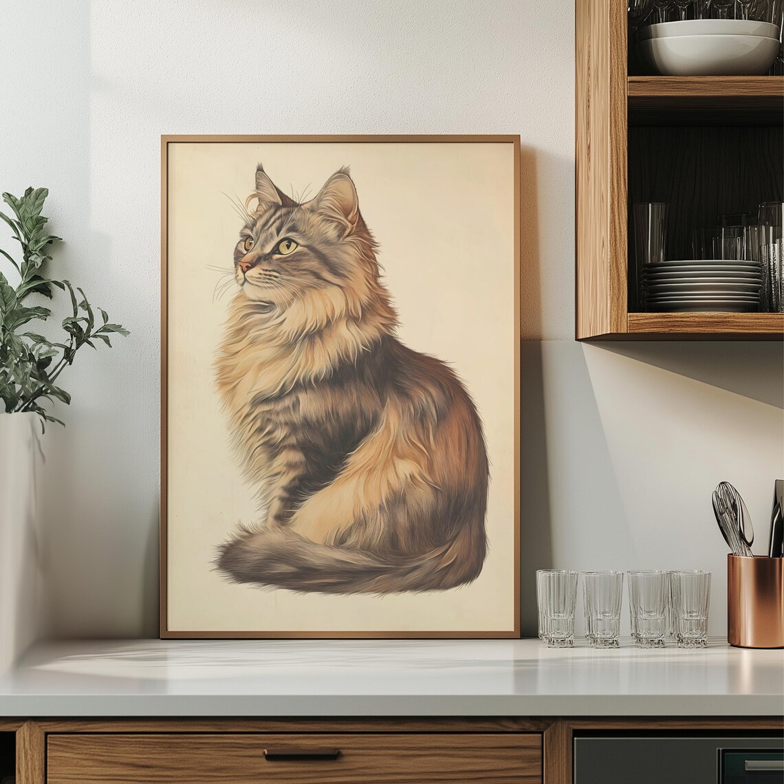 Cat Wall Art Print, Whimsical Cottage Decor