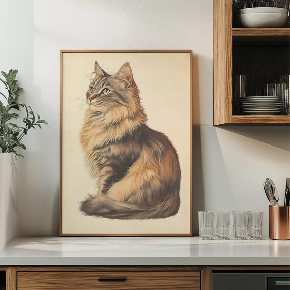 Cat Wall Art Print, Whimsical Cottage Decor