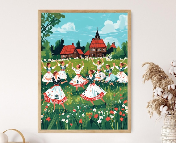 Lithuanian Folk Dance Circle in a Village Meadow Celebration Art Poster