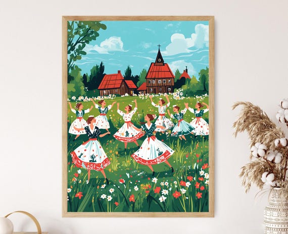 Lithuanian Folk Dance Illustration Oira Malnlis Wall Art