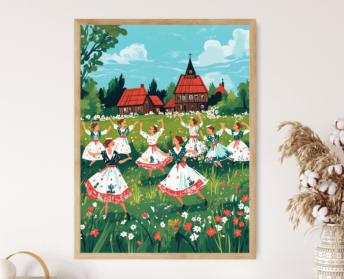 Lithuanian Folk Dance Circle in a Village Meadow Celebration Art Poster
