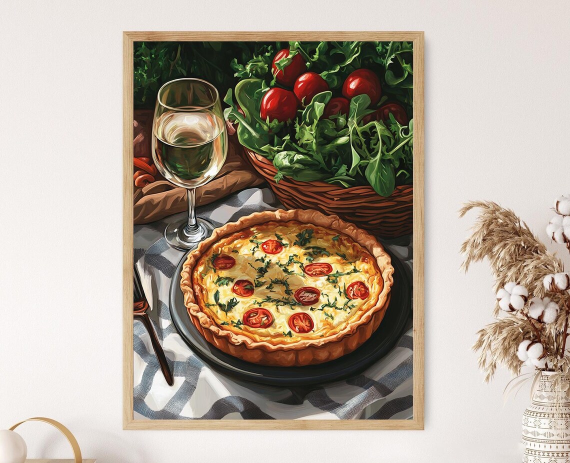 Quiche Lorraine With Garden Salad And White Wine Picnic Art Poster