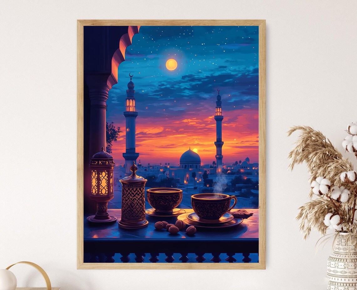 Coffee Set In Karbala Iraqi Religious Art Shrine View At Night