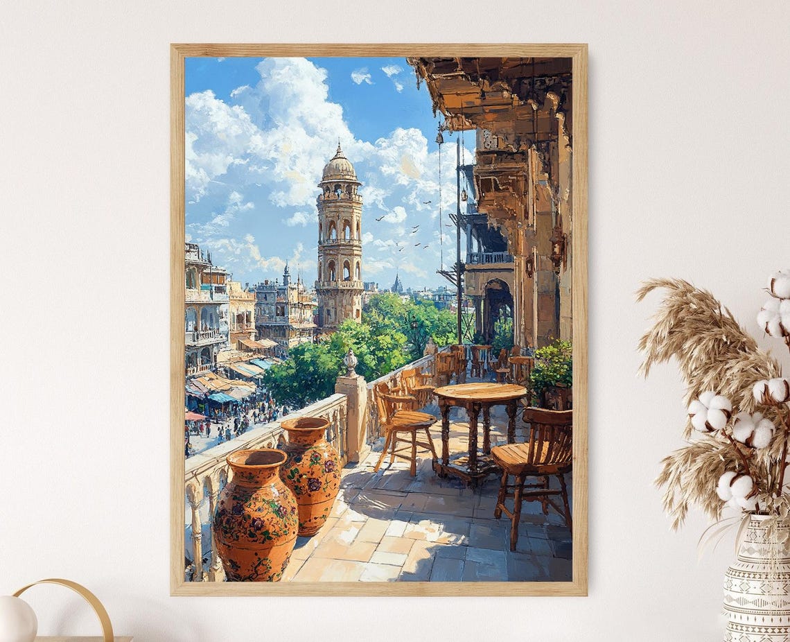 Hyderabad Terrace With Bidriware Decor Indian Heritage Art Charminar View Print