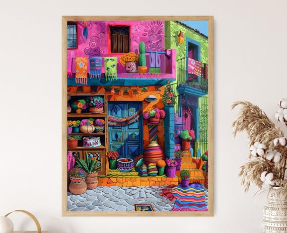 Mexican Village Rustic Art Print