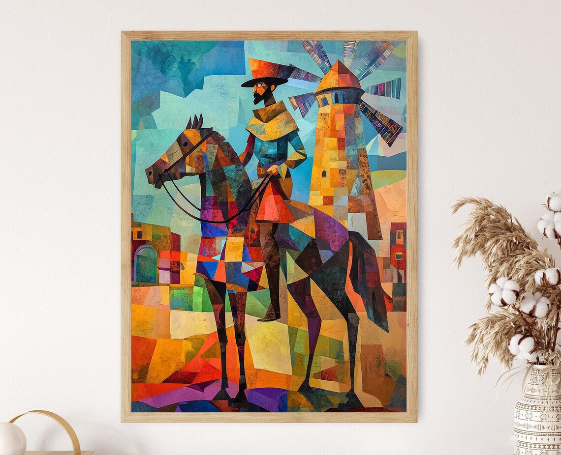 Don Quixote With Windmills, Geometric Wall Art Print