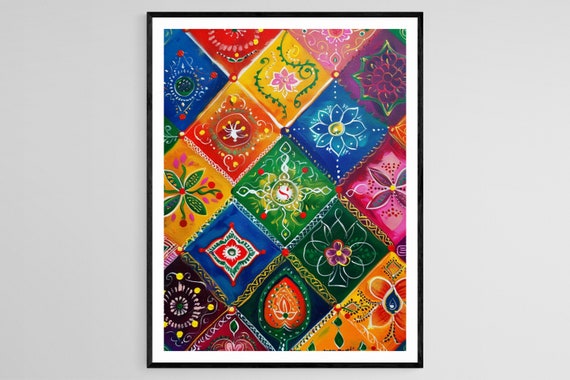 Rangoli Pattern Wall Art Colorful Indian Festival Print Home Accent Diwali Celebration Gift