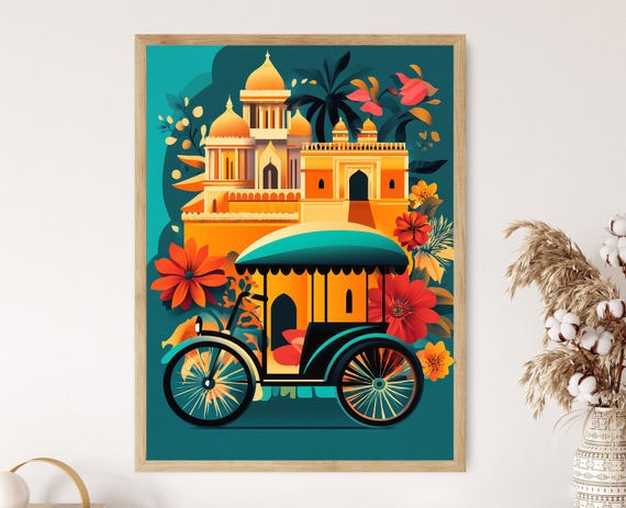 Indian Rickshaw Vector Print Punjabi Wall Art