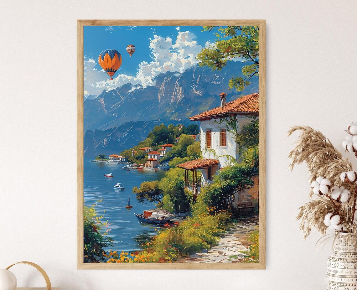 Valle De Bravo Lakeside View, Mexican Village Painting