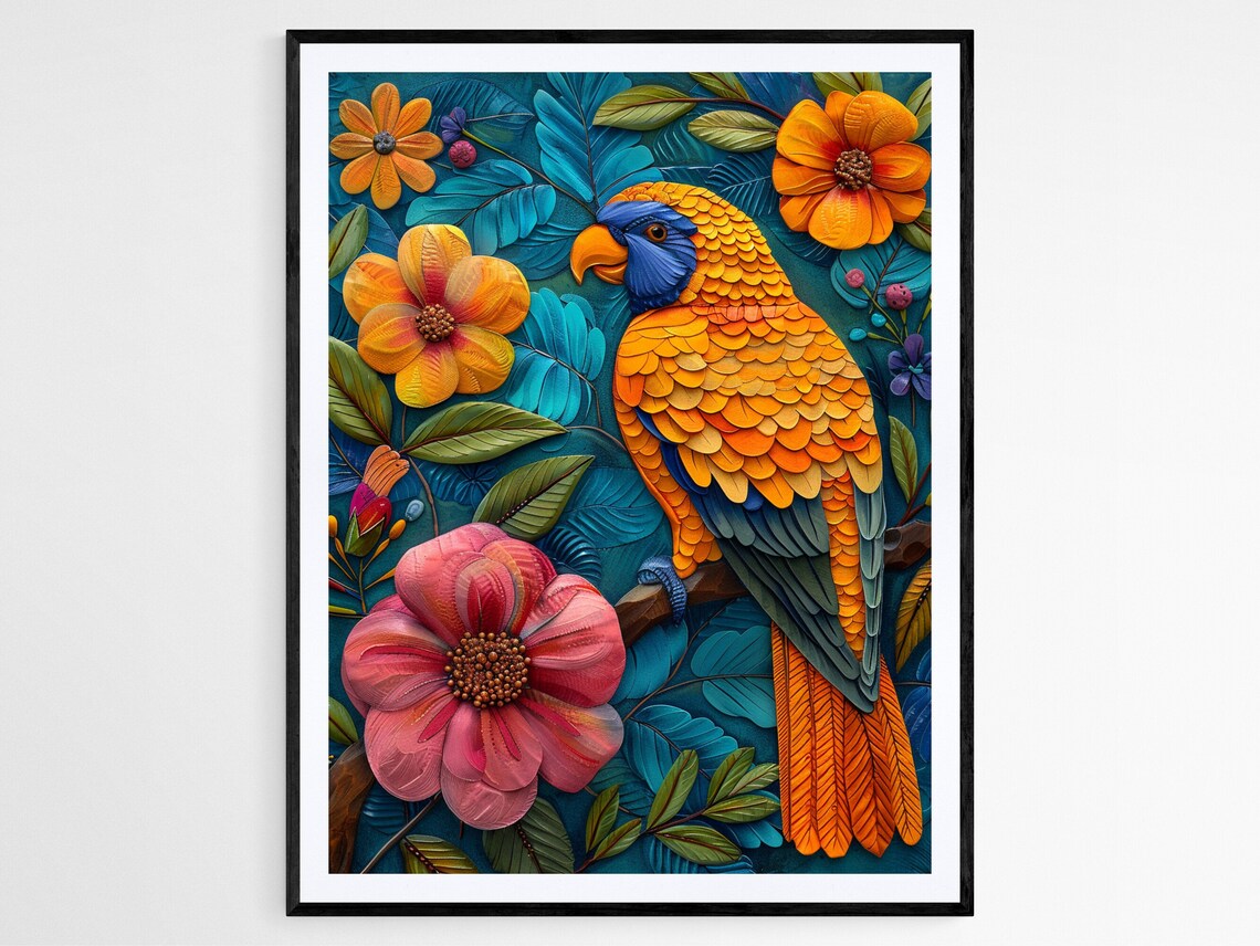 Mexican Folk Art Bird On Tree, Cultural Artwork