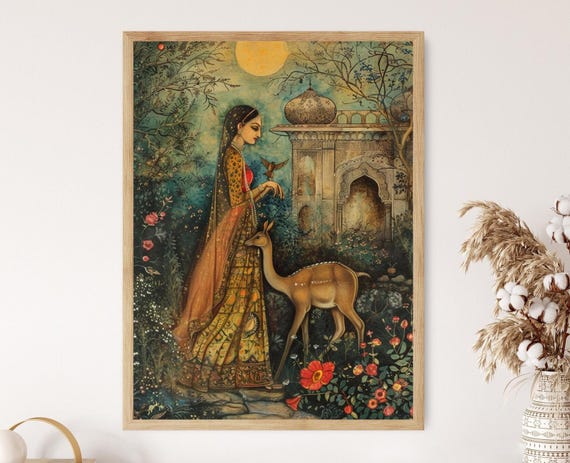 Classic Mughal Era Artwork Traditional Indian Painting Majestic Living Room Piece History Buff Gift