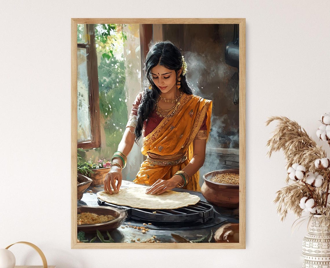 Chapati Making Art Print Indian Restaurant Decor