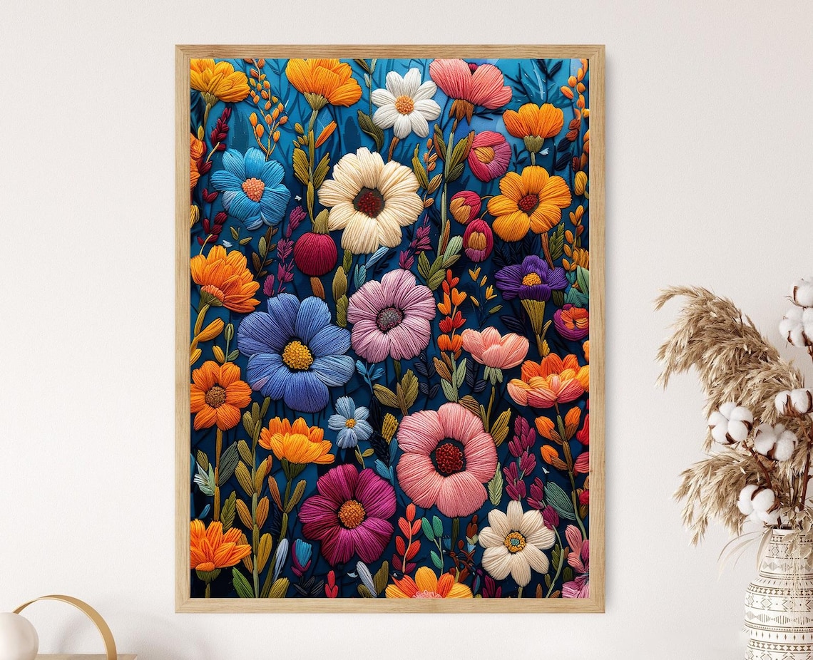 Otomi Embroidery Style Artwork, Bright Design
