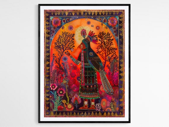 Indian Folk Art Print Vibrant Handcrafted Wall Decor