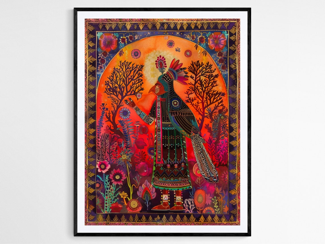 Indian Folk Art Print Vibrant Handcrafted Wall Decor