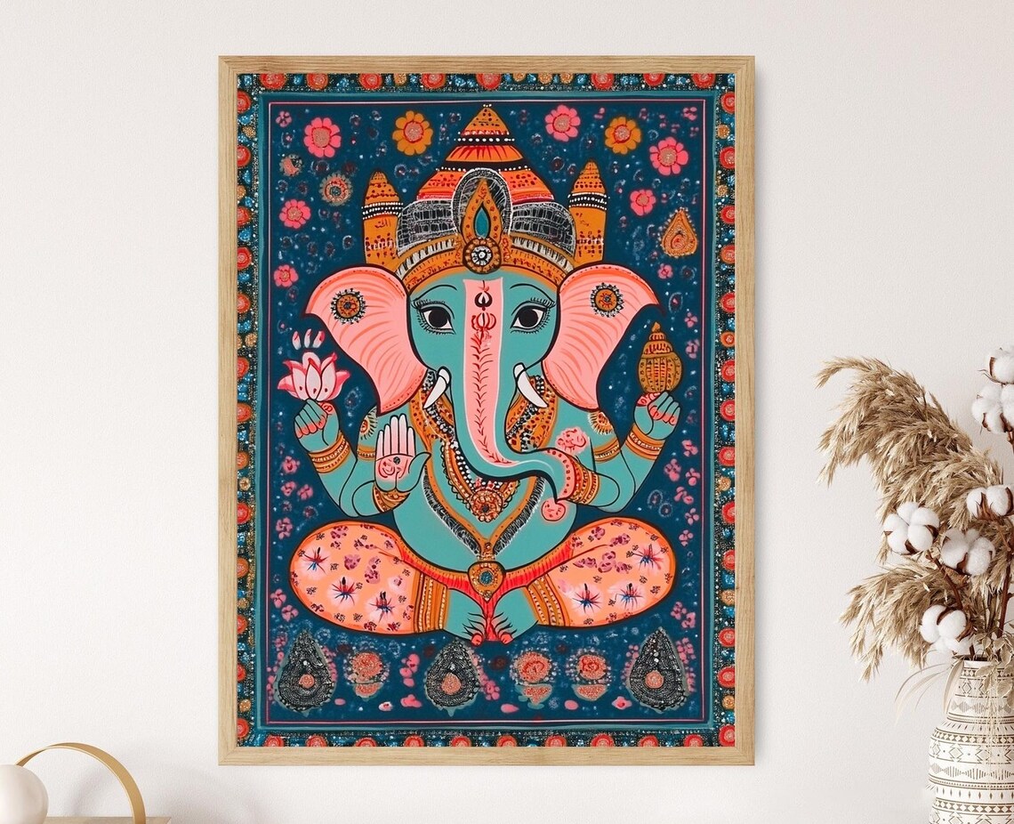 Ganesh Mithila Art Print, Indian Folk Symbols