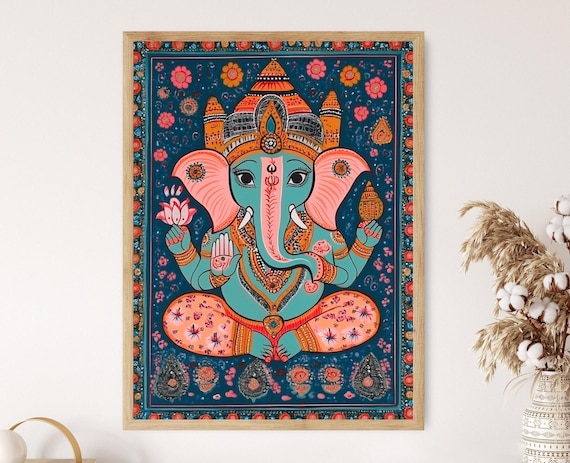 Ganesh Mithila Art Print, Indian Folk Symbols