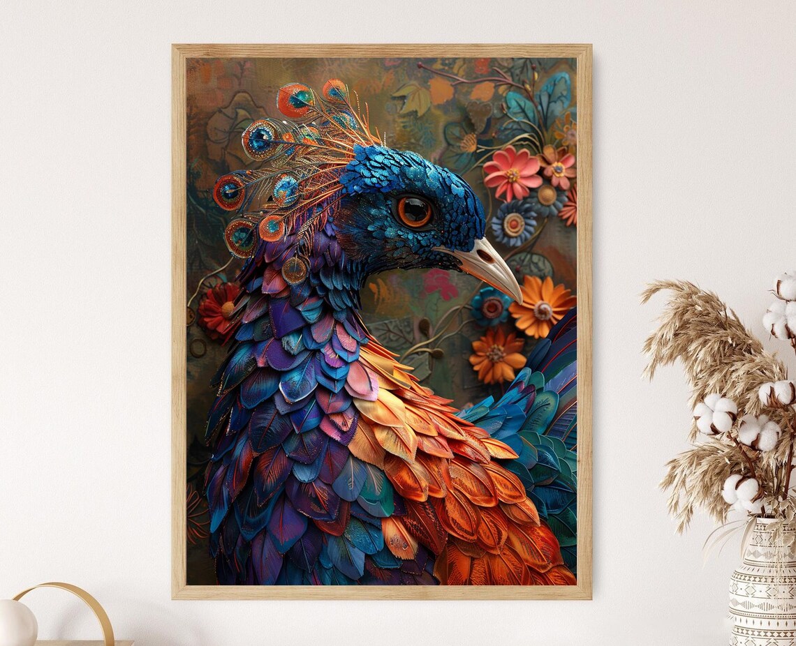Graceful Peacock Painting, Vibrant Feathered Presence