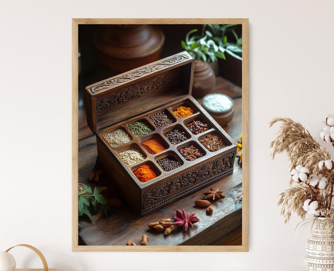Masala Box Illustration, Indian Spice Holder Poster